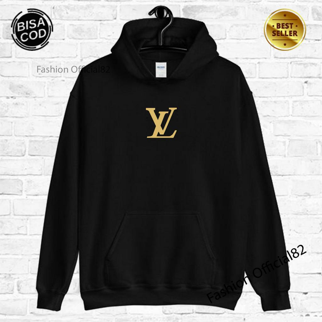 Sweater Hoodie Distro LV  Premium Text Gold Pria Wanita