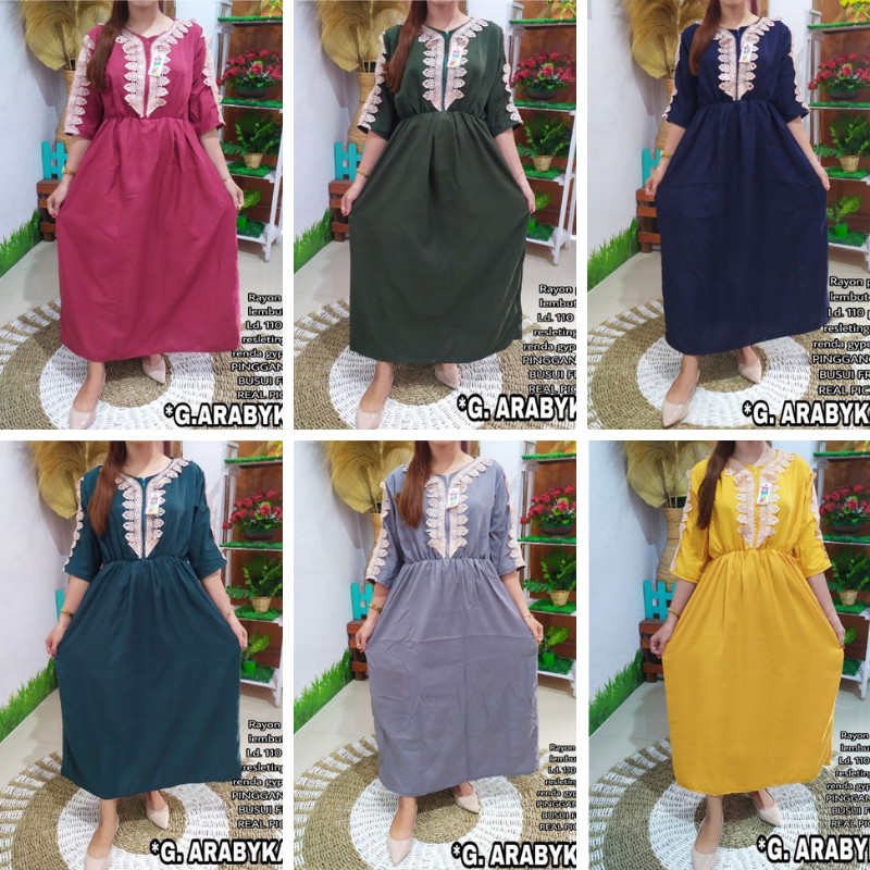DASTER GAMIS ARAB RENDA LENGAN PANJANG MOTIF POLOS BUSUI RESLETING DEPAN TERMURAH KEKINIAN CANTIK