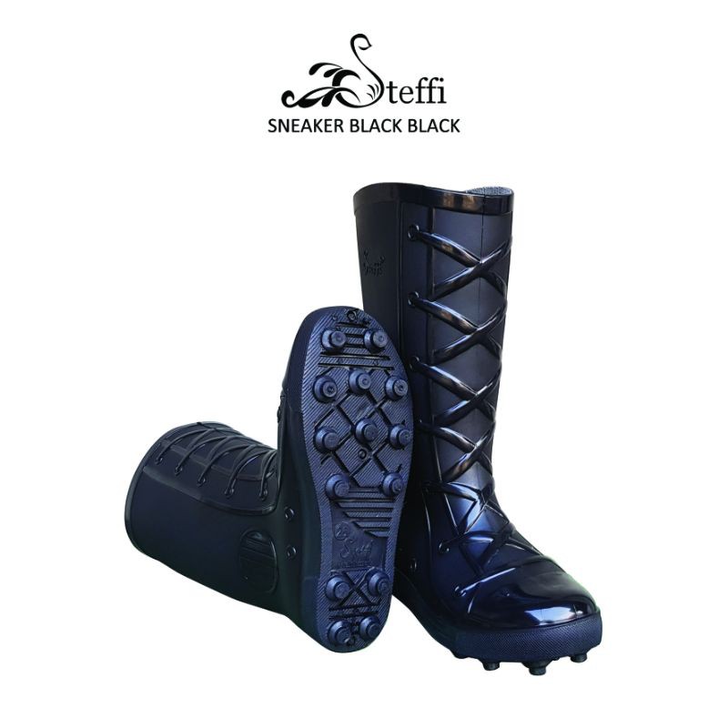 SNEAKER 26&27(41-44) | Steffi Boots SEPATU BOOT PROYEK PVC kebun tinggi lentur dewasa pool pole duri-Hitam