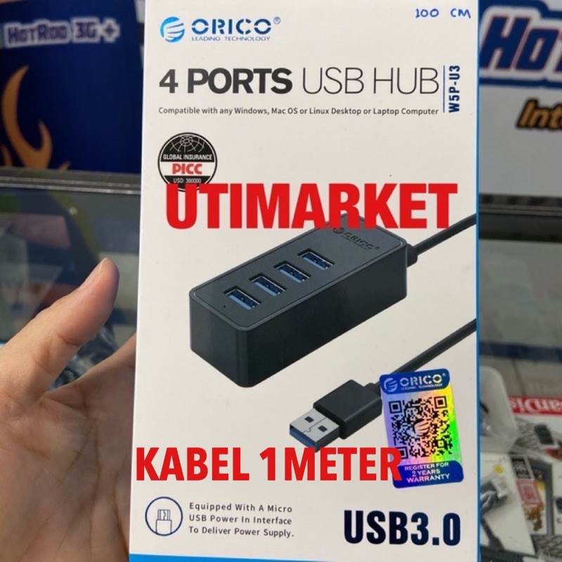 USB Hub Orico 4Port USB 3.0 Panjang kabel 1 meter