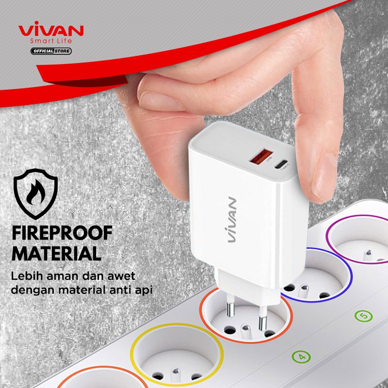 VIVAN Charger Original DT01 Fast USB Charging &amp; Type C 5A Casan Android iPhone Wall Charge 4.0 18W