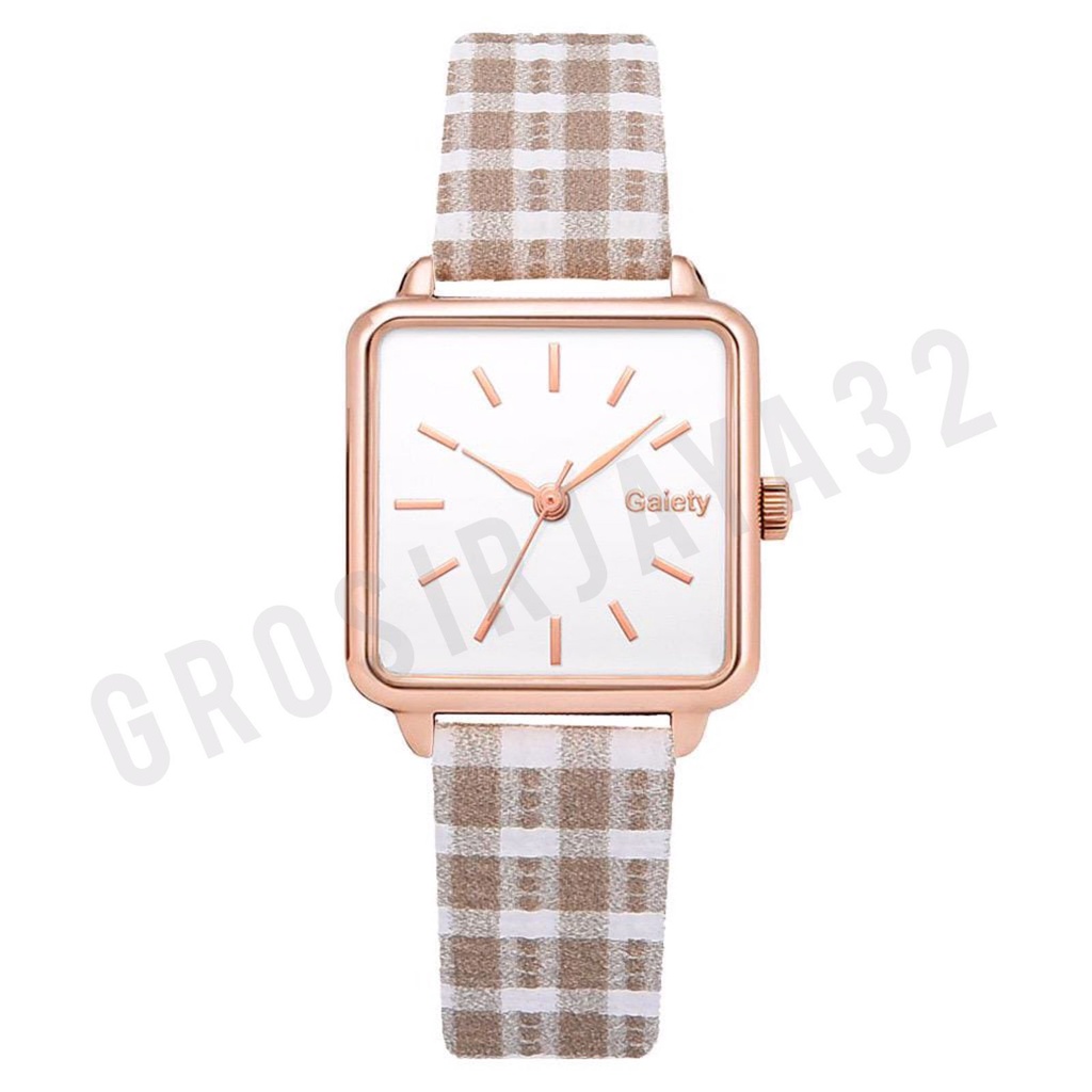 Jam tangan flanel square Jam Tangan Quartz Strap PU Flanel Analog Casual Gaya Retro Wanita Persegi Watch Korean Fashion Persegi Kecil RM GROSIRJAYA32