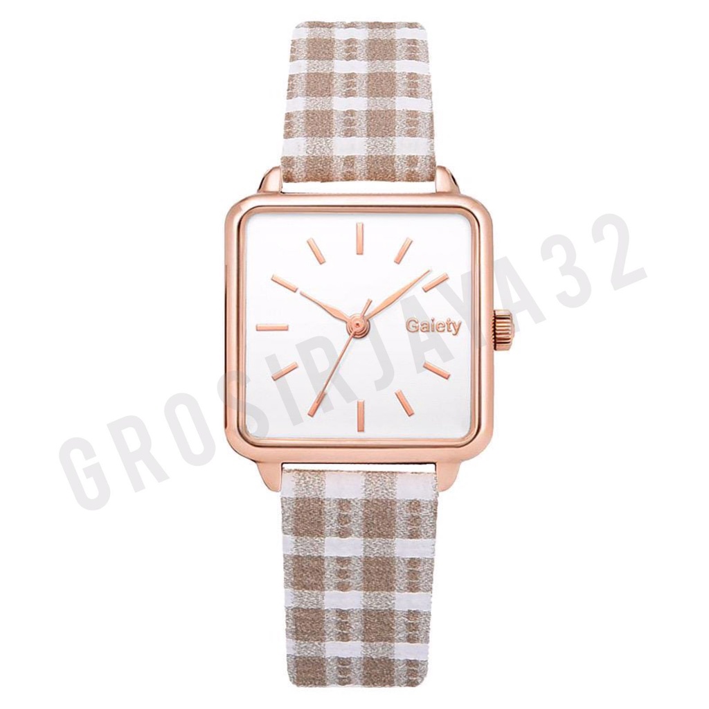 Jam tangan flanel square Jam Tangan Quartz Strap PU Flanel Analog Casual Gaya Retro Wanita Persegi Watch Korean Fashion Persegi Kecil RM GROSIRJAYA32