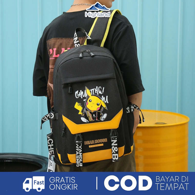 COD Highland Tas Ransel Sekolah Ransel Backpack Sekolah Pikhacu IMPORT TR603