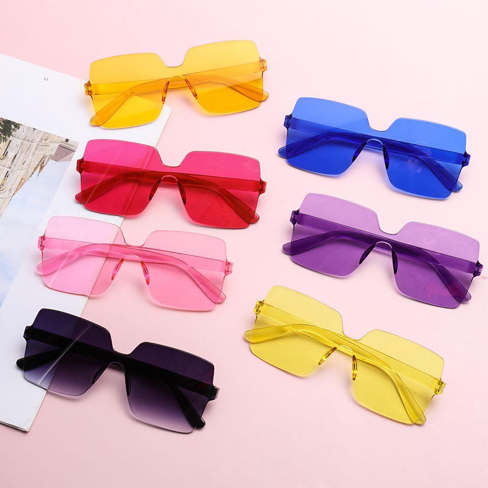 R-flower Square Sunglasses Party Favor Warna Permen Transparan Tanpa Bingkai