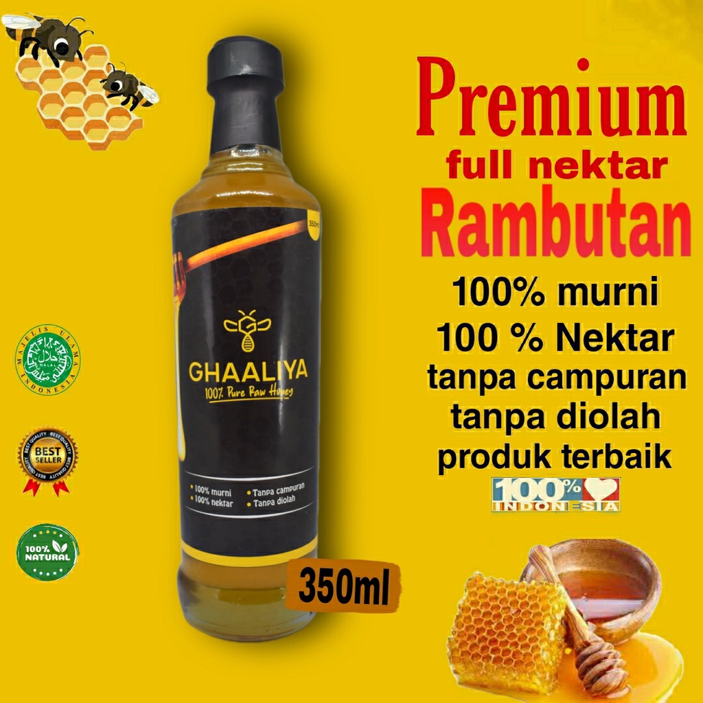 

Madu Ghaaliya Murni Asli 100% Nektar Bunga Rambutan premium terbaik 350ml/465gr original