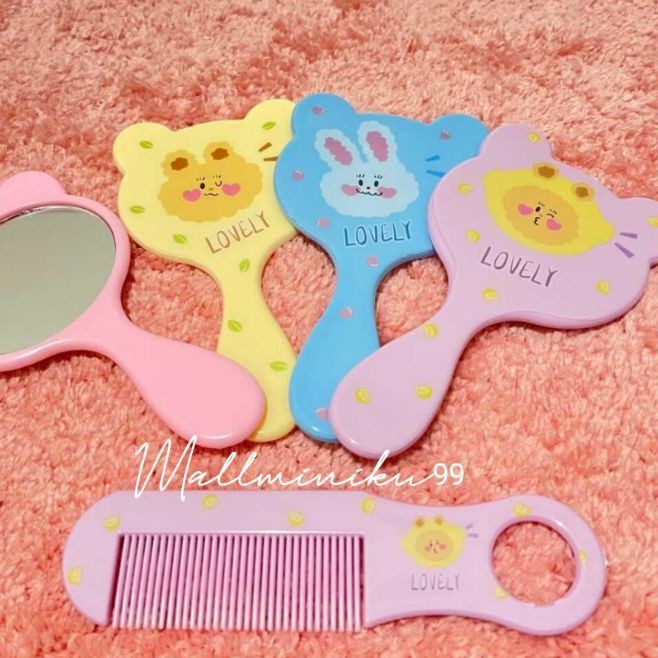 Kaca dan sisir set -  cermin mini set  sisir / kaca gagang kecil / kaca make up Ledi mart