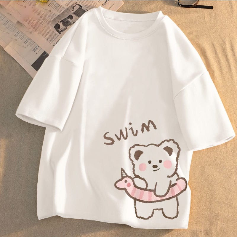 MYSTIQUE.ID-BAJU KAOS SWIM BEAR  T-SHIRT LUCU DAN AESTHETIC