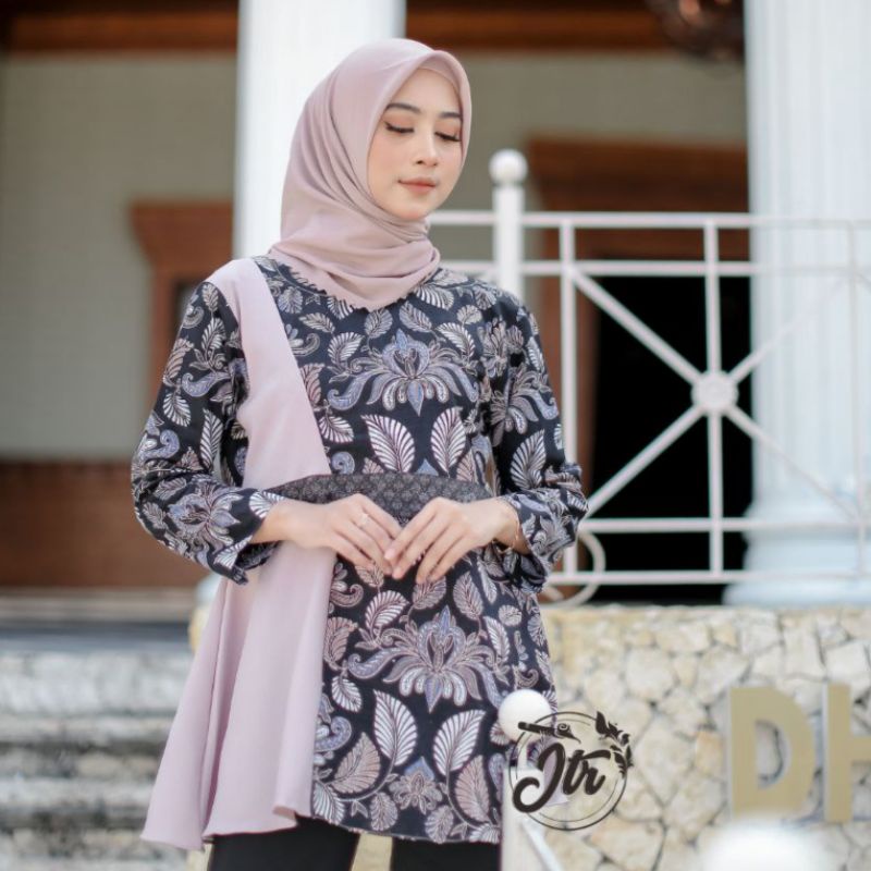 Batik wanita ASJ SA HRB026 Kenongo Kemeja Tosca Pendek-Rubby ungu