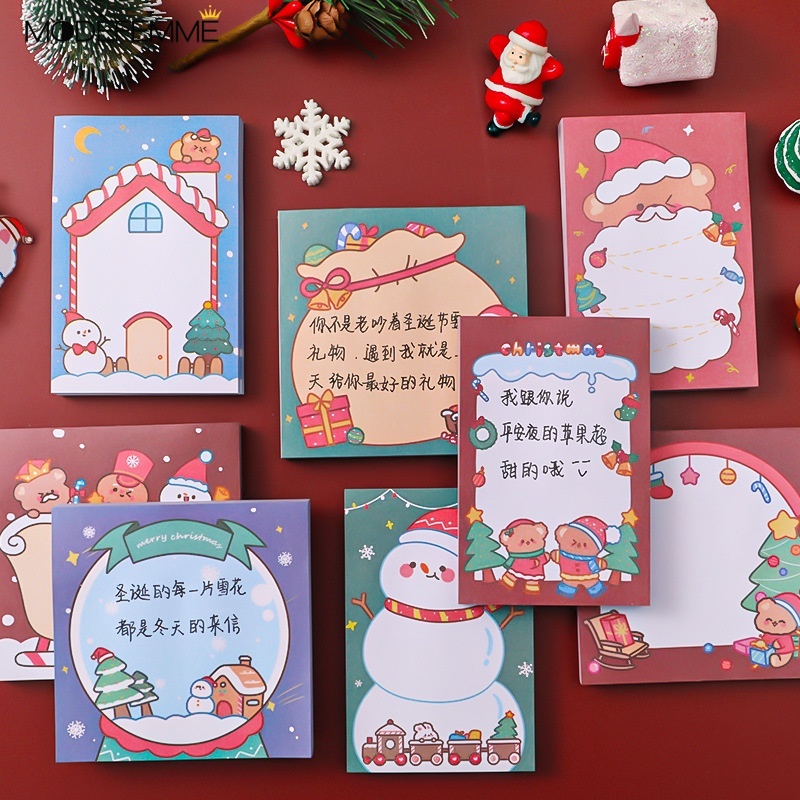 50 Lembar Kertas Memo Sticky Note / Post-It Motif Kartun Natal / Santa / Snowman Untuk Sekolah / Kantor