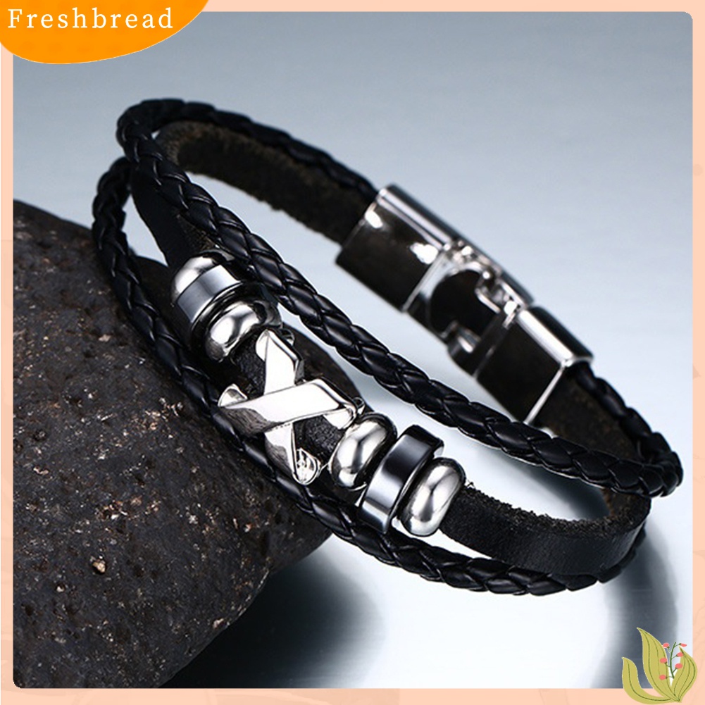 ? Fresh ? Gelang Bangle Kulit Imitasi Model Kepang Motif Huruf X untuk Pria