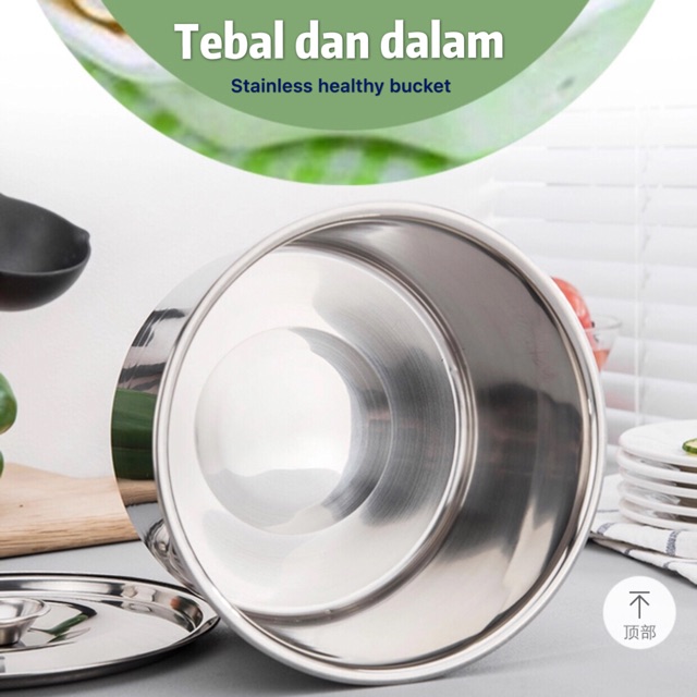 Baskom bumbu serbaguna tebal dan dalam plus tutup stainless steel