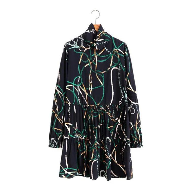 Casual Babydoll Dress Lengan Panjang Fashion Korea Import - 42519 Black Art Ambience Dress