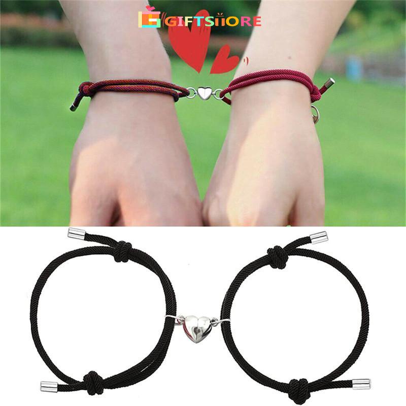 2 Pcs Gelang Magnet Couple Gelang Tali Karet Magnet Desain Cinta Pasangan Kepang Untuk Pria Dan Wani
