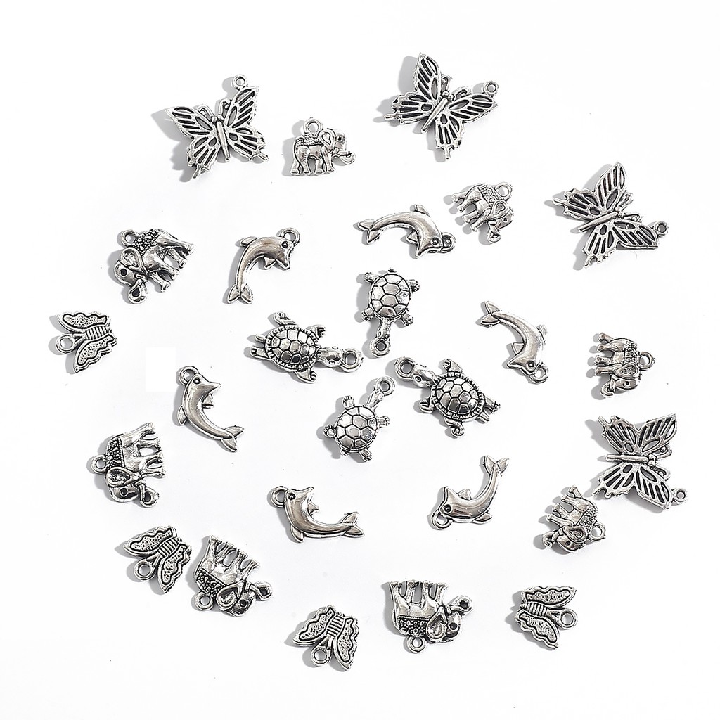 10-30 Pcs / Ppack Liontin Bentuk Hewan Lapis Perak Bahan Alloy Gaya Antik Kuno Untuk Perhiasan