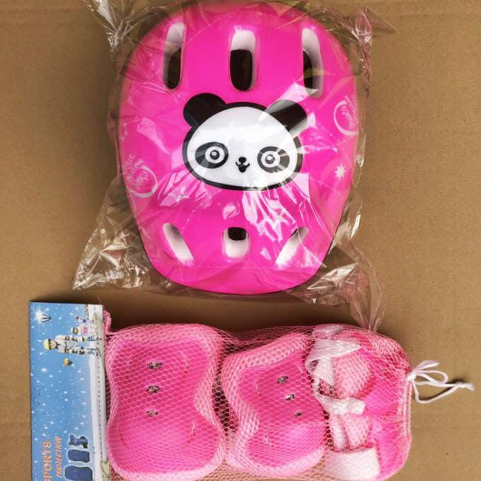 NEW ! Paket Helm + Deker anak gambar Panda / Paket safety Helm dan Deker anak motif Panda Lucu