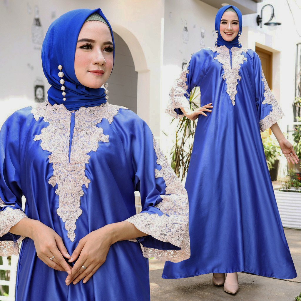 HOPYLOVY Kaftan Lebaran Wanita Satin Kerancang Mewah Elisabet