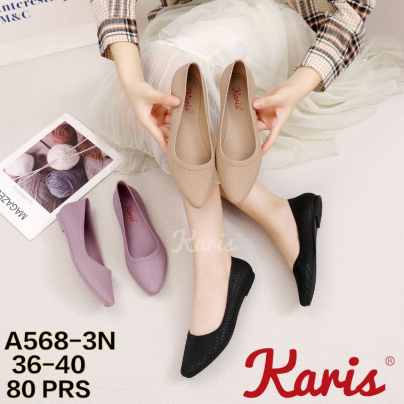 A568 Sepatu Jelly Wanita Karis Kerja Flat Shoes Jely Elegan Nyaman Flatshoes Slop Selop Cewek Perempuan Karet Impor A568-2 A568-3N Import