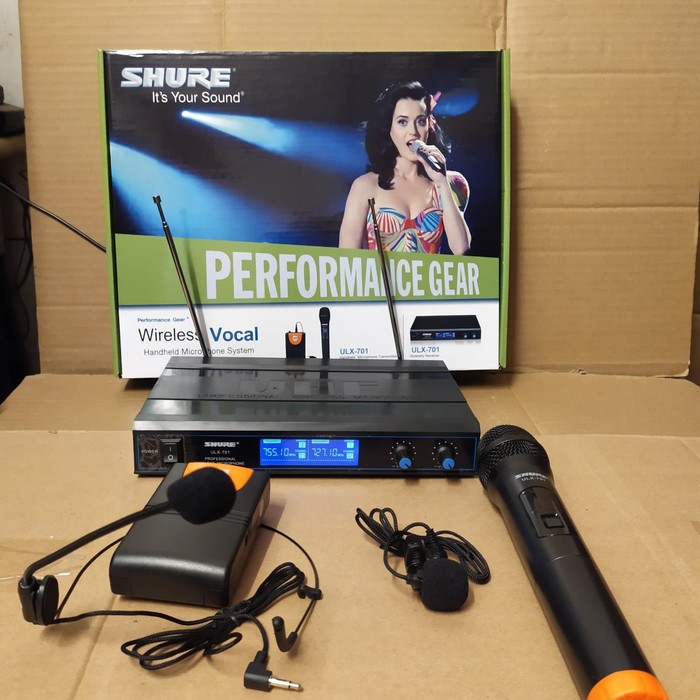 Shure Mic/Microphone wireless ULX 701 isi 3 (pegang jepit dan headset)