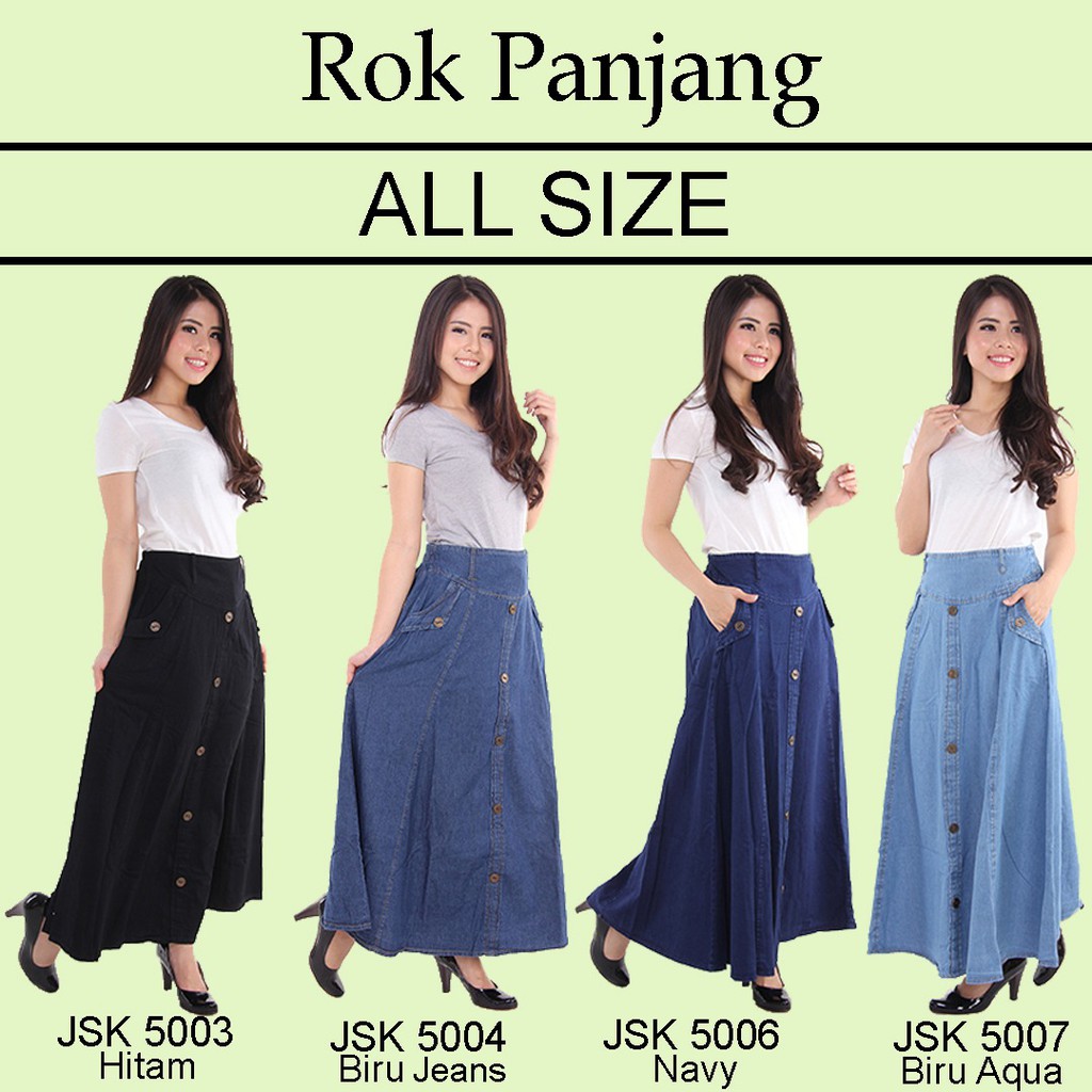 Rok Panjang Wanita Kancing 5 Rok Jeans Rok Pinggang  Karet  ALL SIZE JSK JEANS