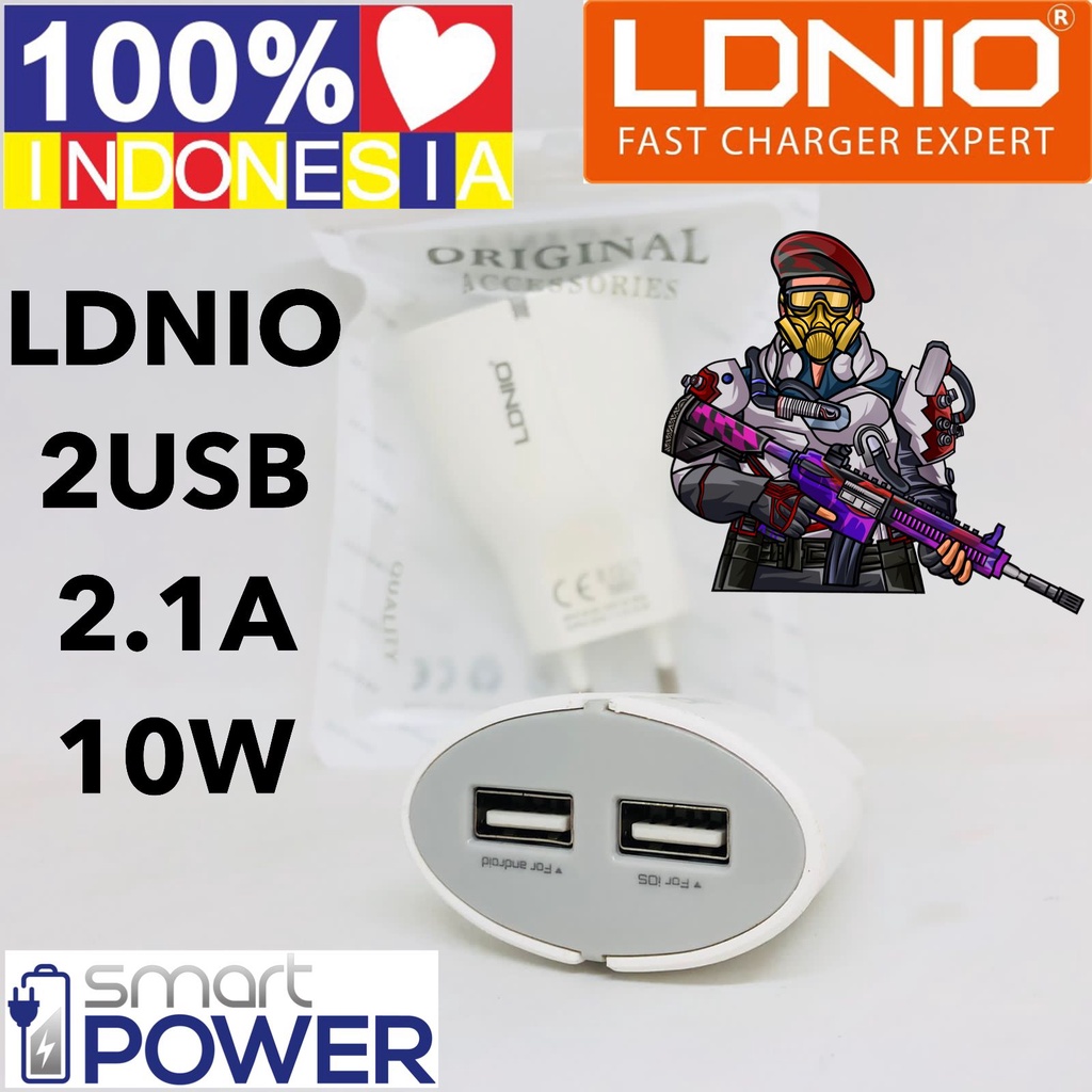 1toples 15 pcs Adaptor Charger LDNIO DL-AC56 (Kepala Charger 2 Port 2.1A)