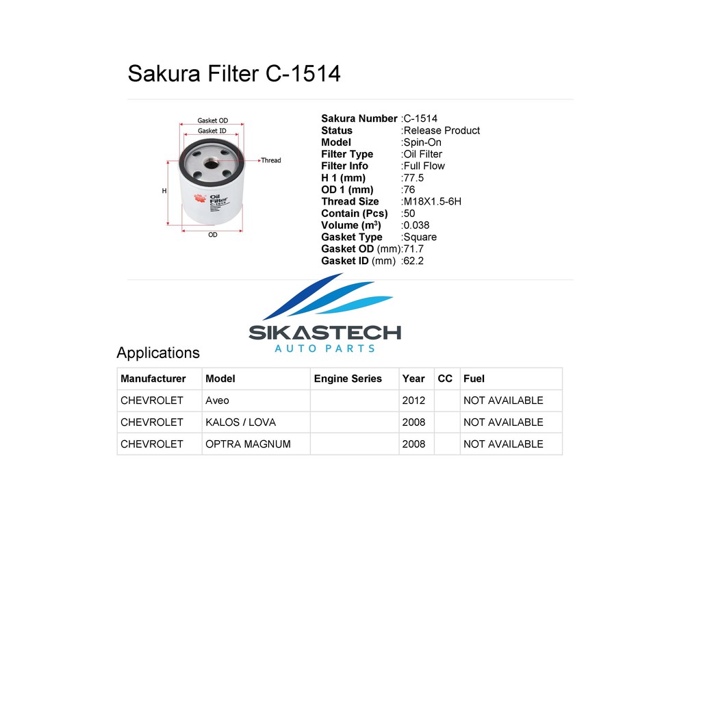 OIL FILTER / SARINGAN OLI CHEVROLET AVEO LOVA OPTRA MAGNUM SAKURA ORIGINAL