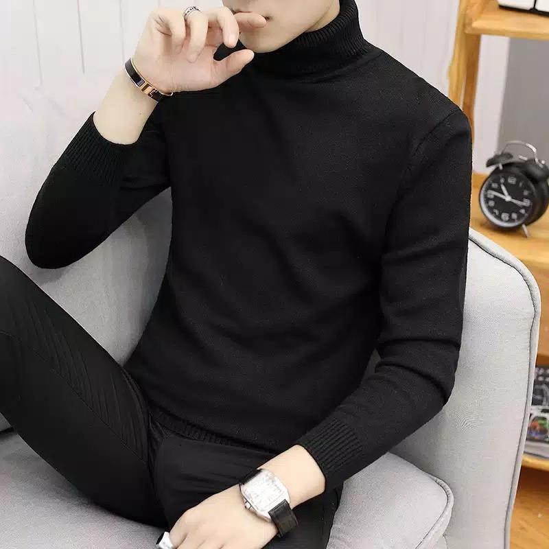 izdhihaar - Sweater Rajut Kerah tinggi Polos/Sweater Rajut Long Neck Pria BEST SELLER