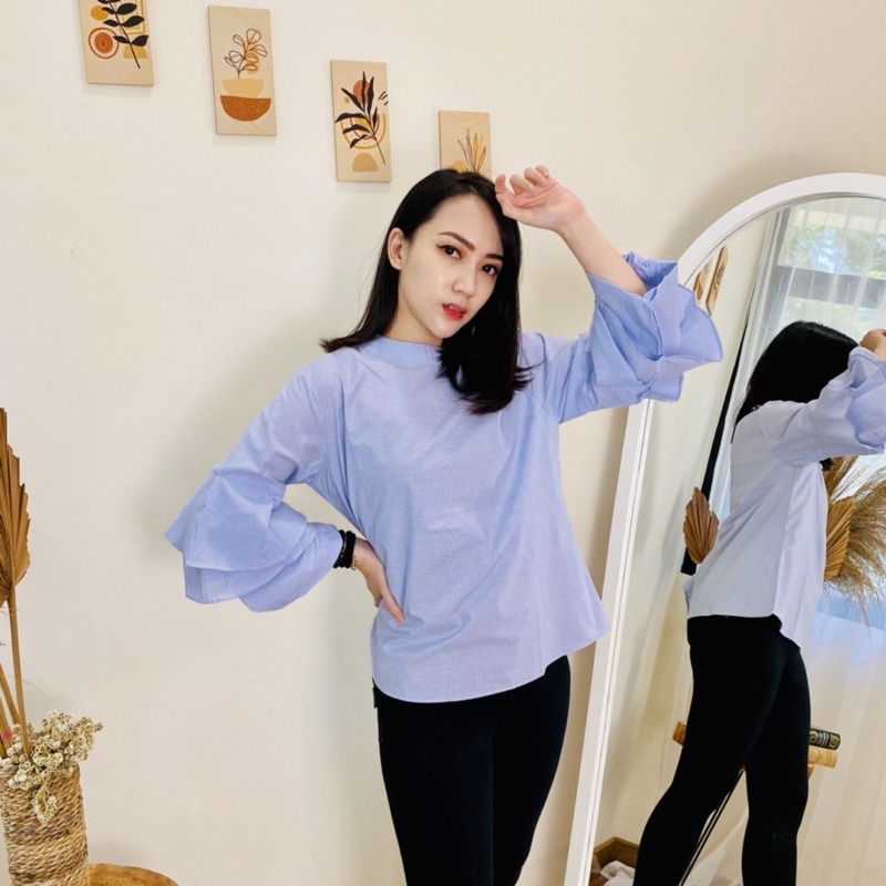Selena Blouse - Baju Atasan Wanita Lengan Balon / Baju Kemeja Wanita Blouse Lengan Balon / Blouse Wa