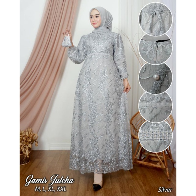 TERMURAH GAMIS PESTA TERBARU /GAMIS JULEHA/GAMIS TULLE PREMIUM/gamis wisuda/gamis kondangan/gamis pesta/gamis tulle premium/warna rosgold /navy /silfer /whit /dusty pink /maron /baby blue/ lilac/ wardah