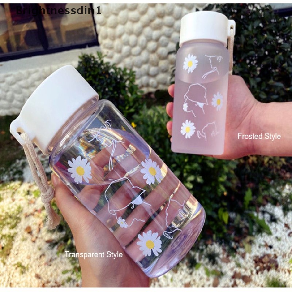 Botol Air Portabel Bahan Plastik Transparan Ukuran 500Ml Motif Bunga Aster Untuk Travel