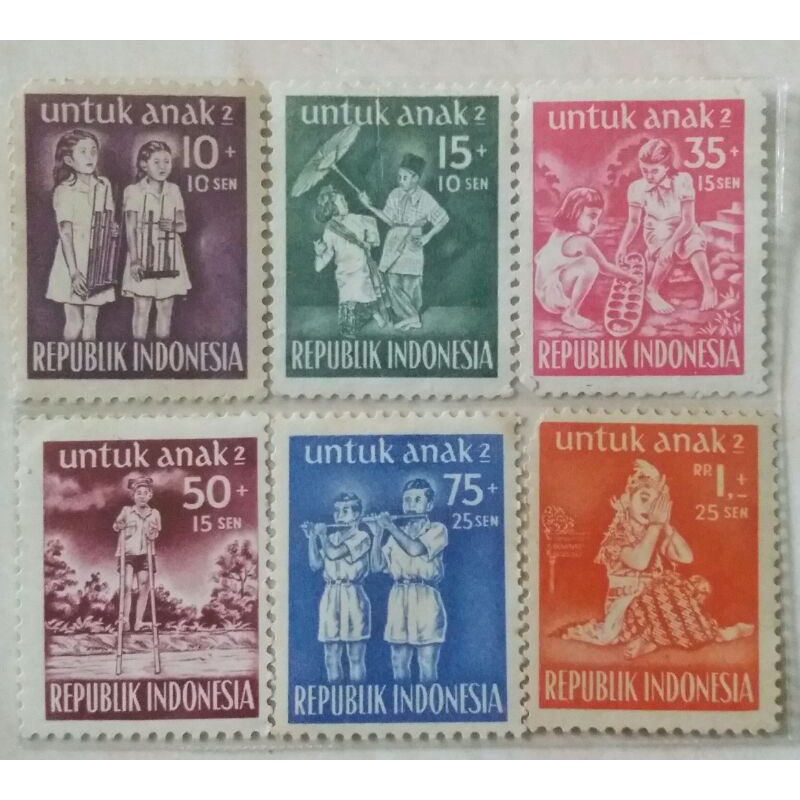 

(AB) Perangko Indonesia 1954 Untuk Anak-Anak Set Lengkap 6pcs Mint