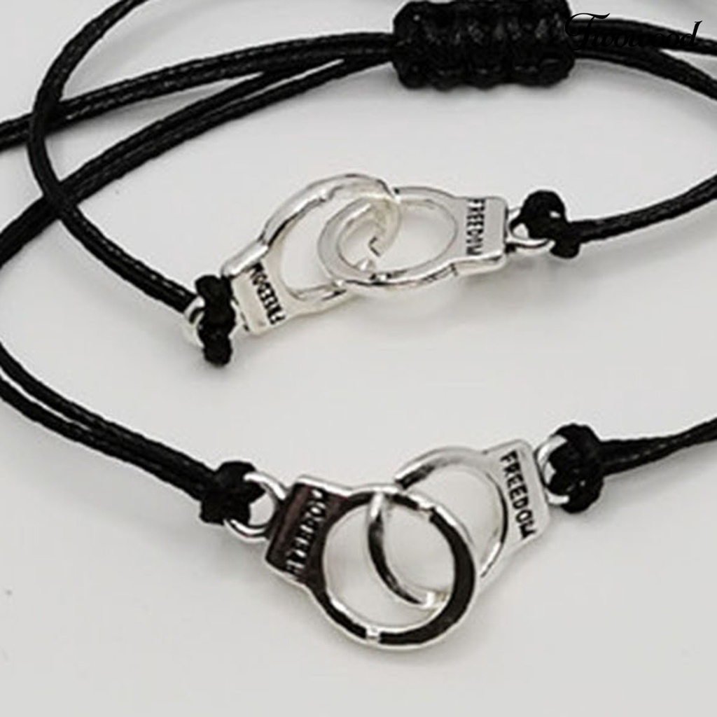 Twowood 2Pcs Couple Bracelet Unisex Skin-friendly Alloy Handcuff Freedom Adjustable Charm Friendship Bracelet for Gift