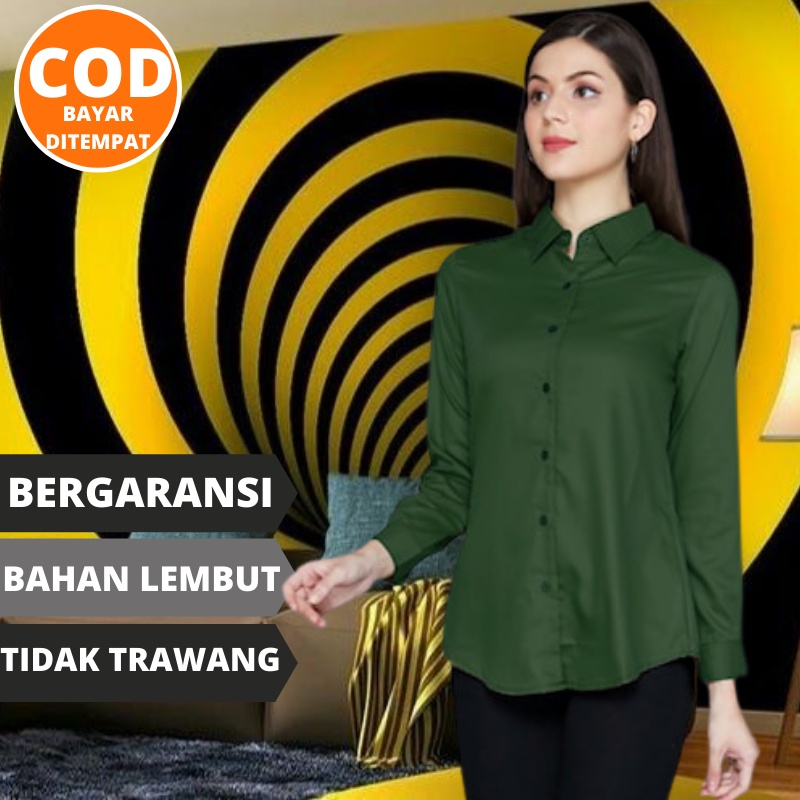 Baju Wanita Kekinian Atasan Lengan Panjang Hijau Botol Polos Casual Exclusive Bergaransi