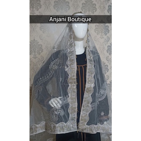 Selendang india ori / dupatta india / selendang pengantin indial-Silver 1