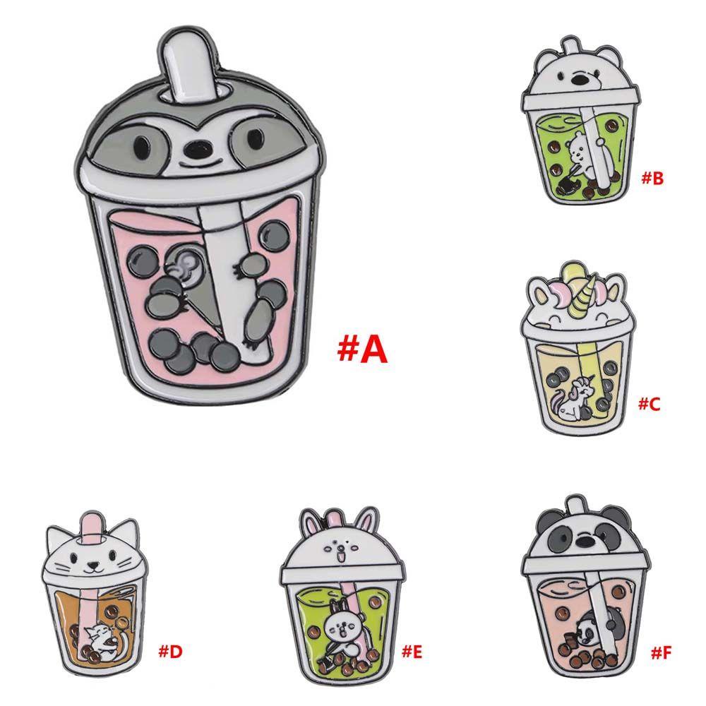 Lanfy Milk Tea Pet Bros Lucu Kartun Teh Susu Lencana Pin Kerah Pin Bentuk Hewan Enamel Pin