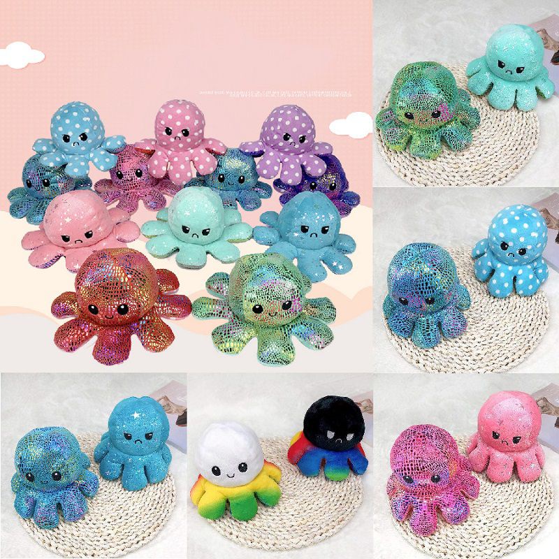 Sequin Double-Sided Flip Reversible Octopus Plush Toy Marine Life Stuffed Doll