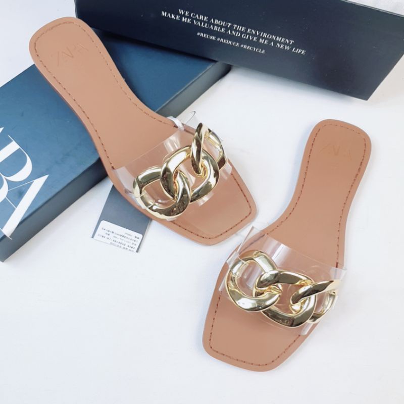 Zara Flat Vinyl Sandal with Chain