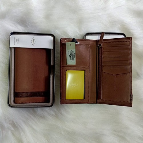 FOSSIL Quinn Executive Brown Men Long Wallet with Tinbox