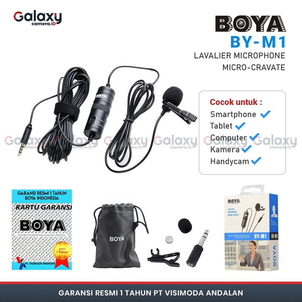 MIC CLIP ON BOYA BY- M1 BYM1 LAVALIER UNTUK KAMERA DSLR, CAMCORDER SMARTPHONE VLOG