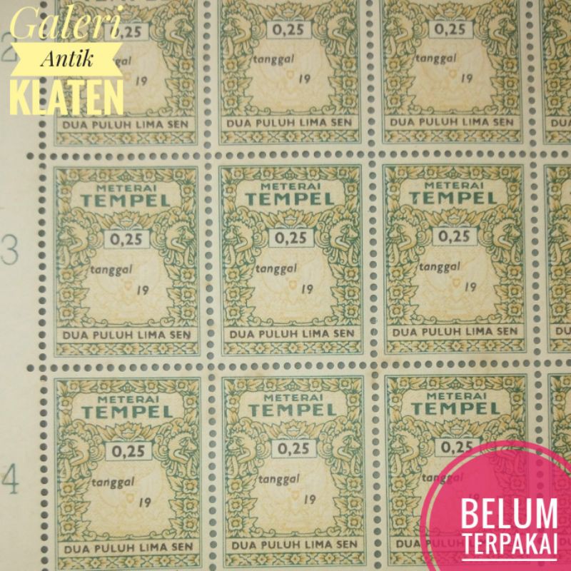 

1pcs Materai Tempel 25 SEN tahun 1953 - 1959 Matrai lama Rp 0,25 Rupiah meterai jadul lawas kuno