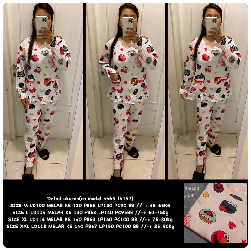BAJU TIDUR LENGAN PANJANG LEISURE VOGUE DLL KOREA IMPORT CINA WANITA KADO PP PIYAMA REMAJA DEWASA-PPO-003 ELMO / M