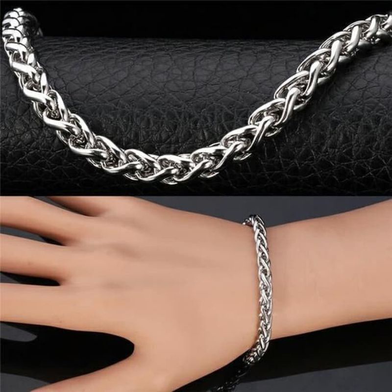 Gelang tangan titanium pria wanita model sisik naga silver anti karat anti luntur