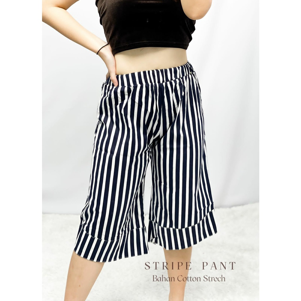 HOPYLOVY - Celana Bahan Wanita Stipe Pant Pinggang Karet Vita Original Adem