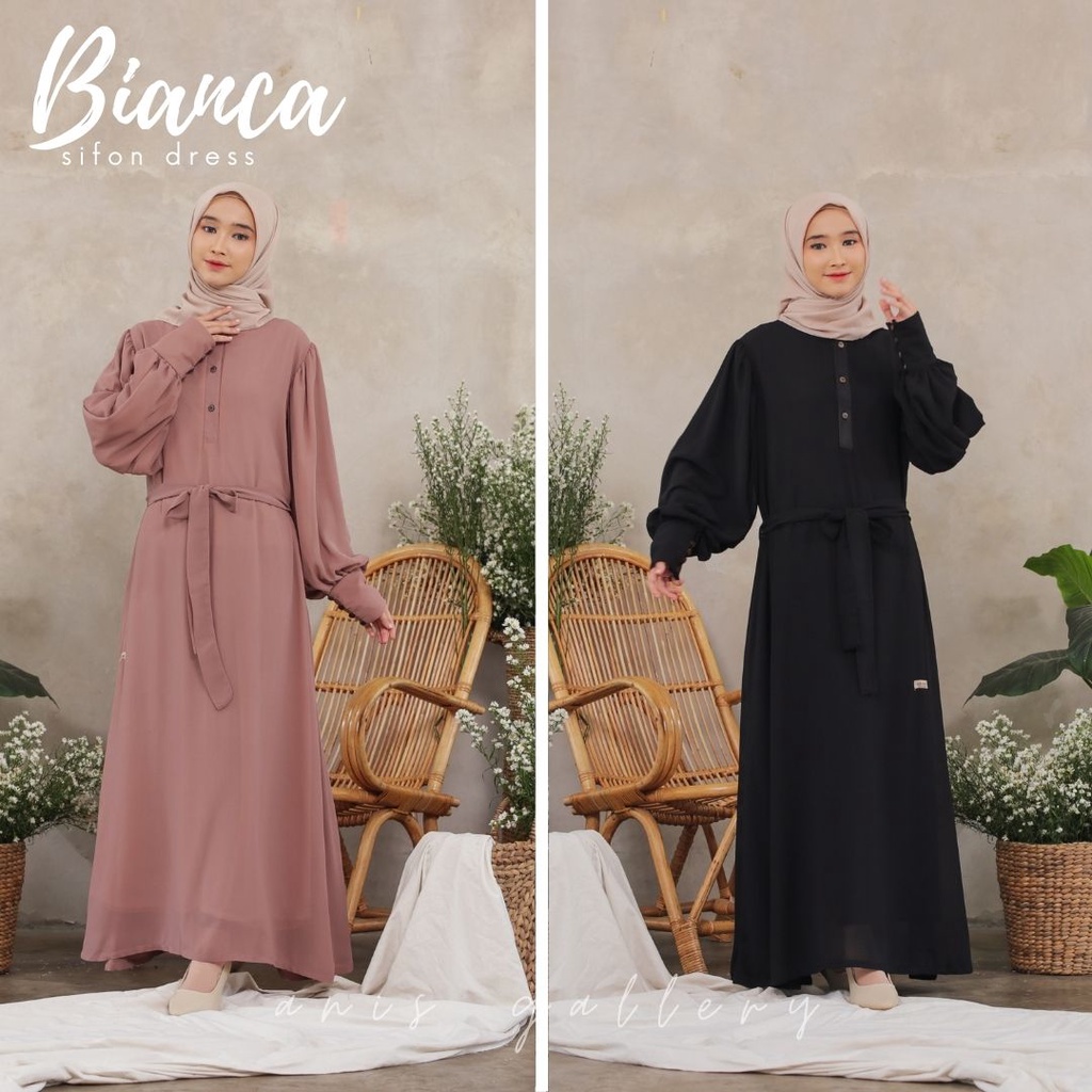 Gamis Polos Wanita Kekinian  Bahan Sifon Murah - Bianca Dress Terbaru 2022