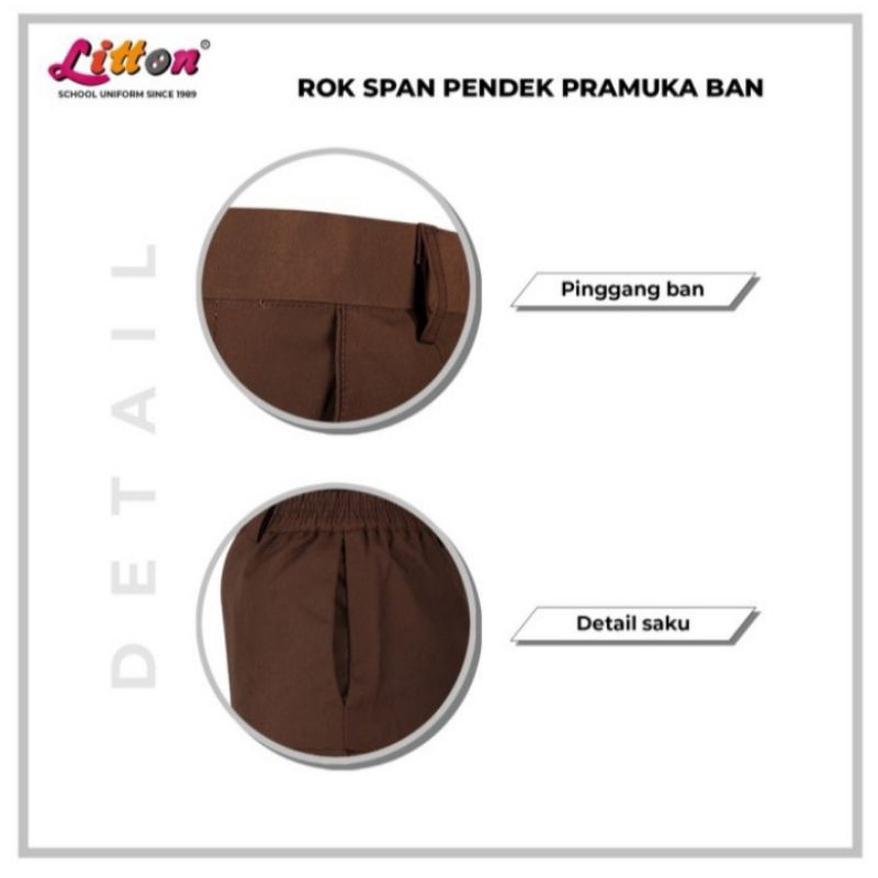 Rok sekolah span pendek SMP pinggang ban / LITTON rok span pendek biru putih coklat SMP ban