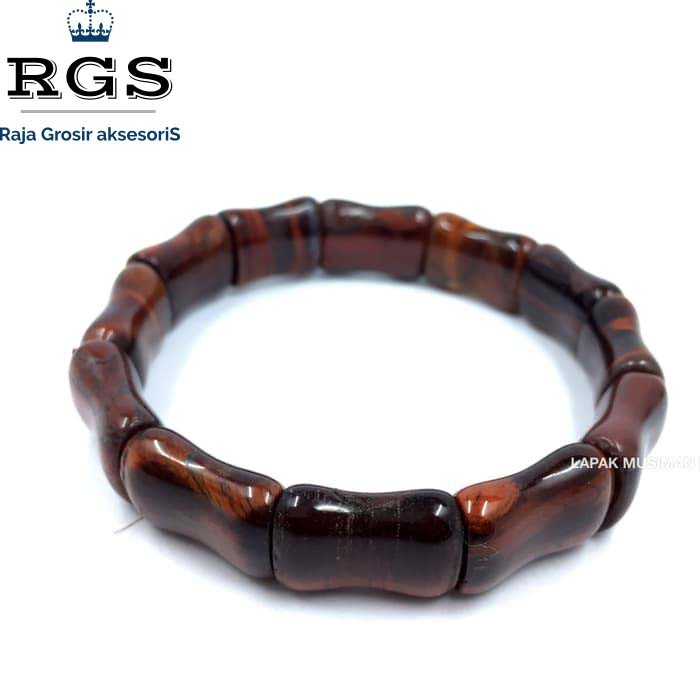 [Bayar Di Tempat] RGS GELANG BATU RED TIGER EYE MATA HARIMAU MERAH MODEL BAMBU