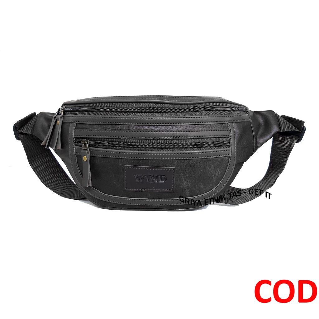 Waistbag Pria Kulit Sintetis Tas Selempang Dada Pinggang Cowok Wesbag Tas Slempang Tas Soren Wind