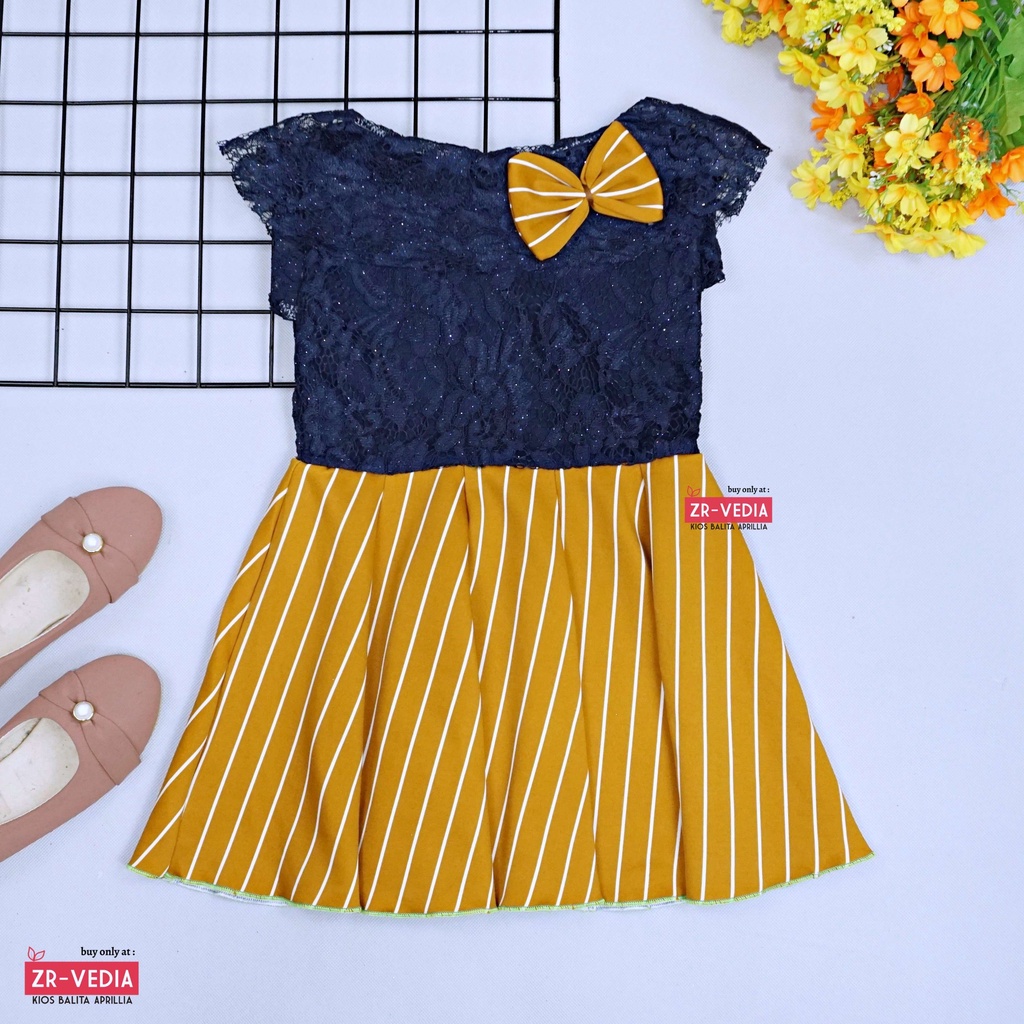 Dress Adiva Uk 3-4 Tahun / Gaun Pesta Dres Brukat Kensi Bayi Anak Perempuan Baju Baby Import