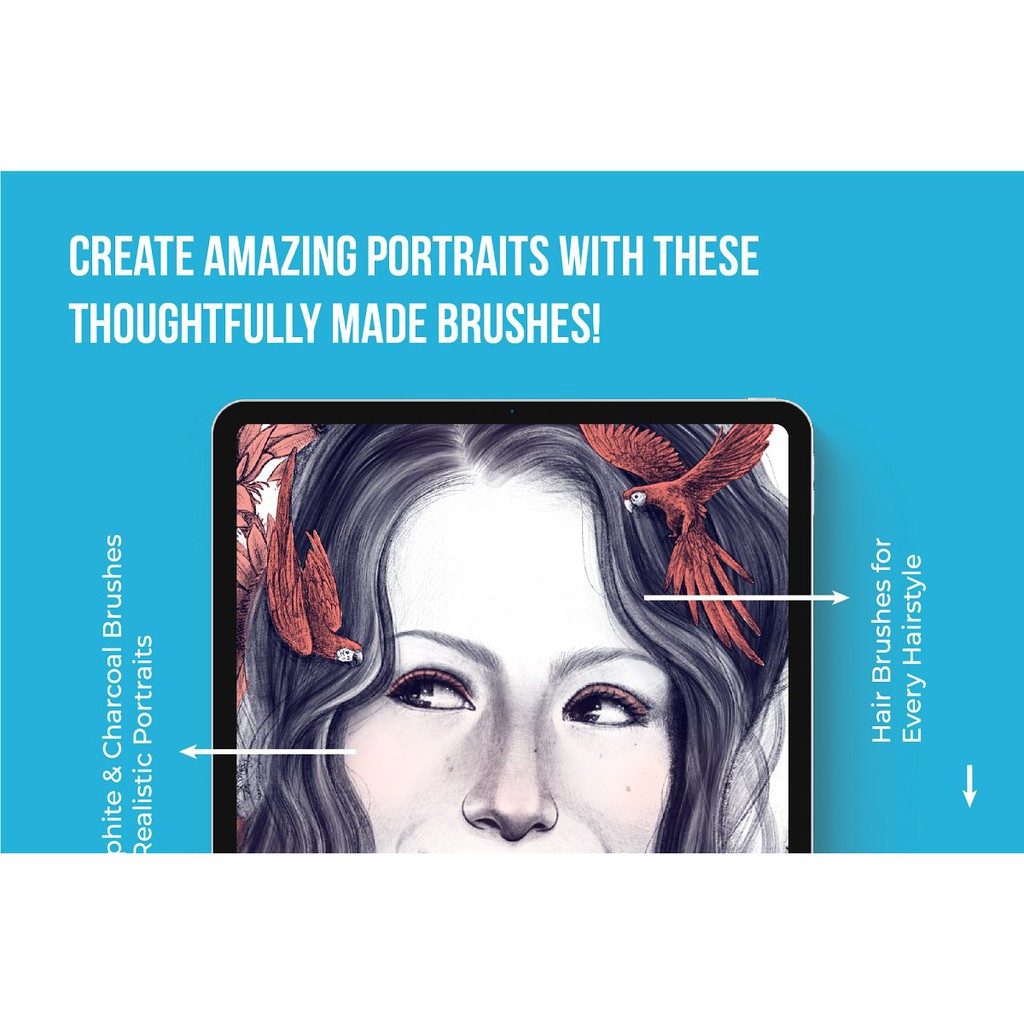 Pocreate Brushes - Perfect Portrait Brush Set Bundle with eBook &amp; Practice Sheets