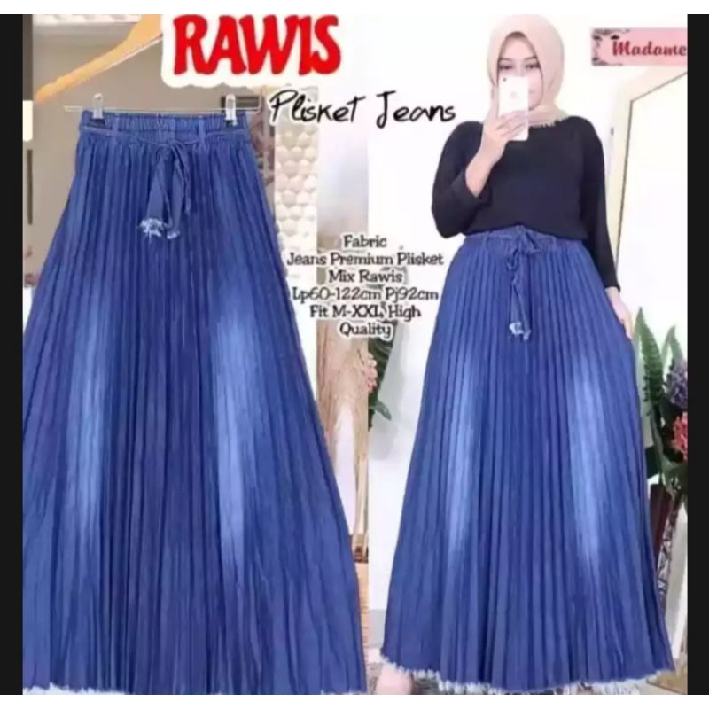 ROK JEANS PANJANG/ROK PANJANG WANITA PLISKET MIX RAWIS/ROK PANJANG WANITA